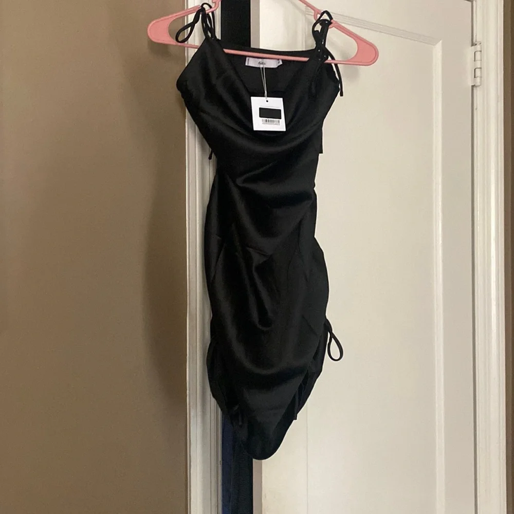Adika black slip dress with adjustable ties - Picture 1 of 3